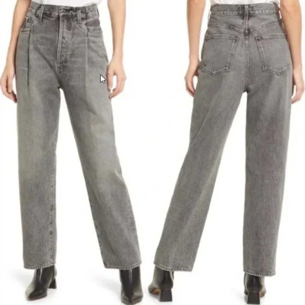 NWT AGOLDE High Rise Fold Waistband Jeans Straight Wide Leg Charcoal Wash 27 - Picture 2 of 12